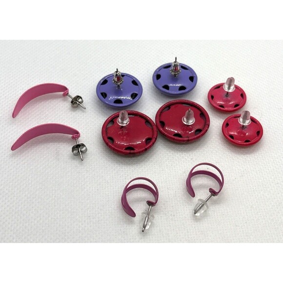 Vintage Lot of 5 Pairs Pink Purple Button Stud Hoop Pierced Earrings 80s 90s - Picture 9 of 10